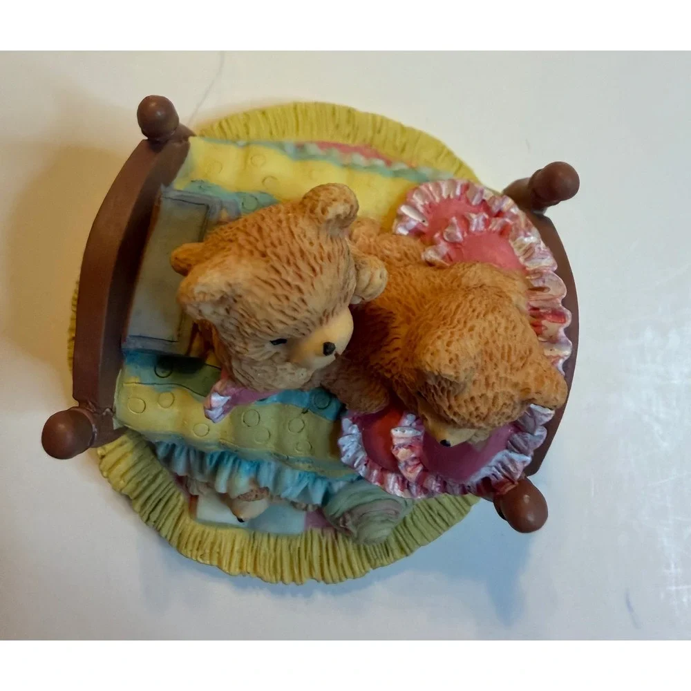 Adorable Teddy‎ Bears in Bed Figurine Sweet Nursery Decor Collectible